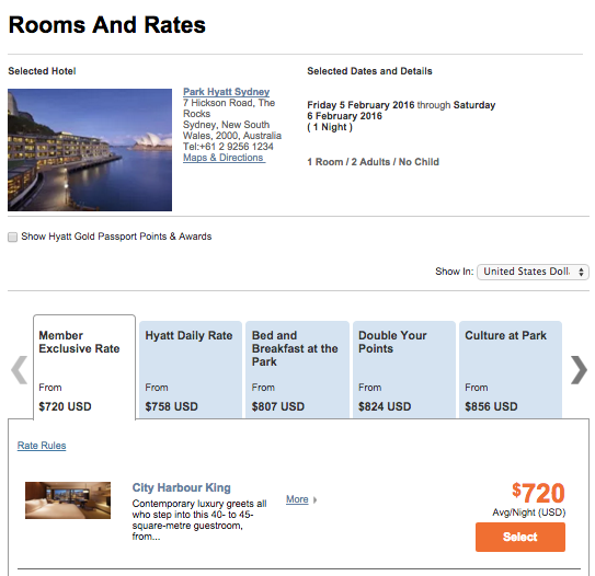 Park Hyatt Sydney cash rate