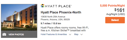 This Phoenix-area Hyatt Place costs $180.36 with taxes.