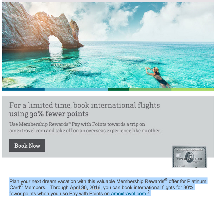 30% pay with points discount on the Personal Platinum card.