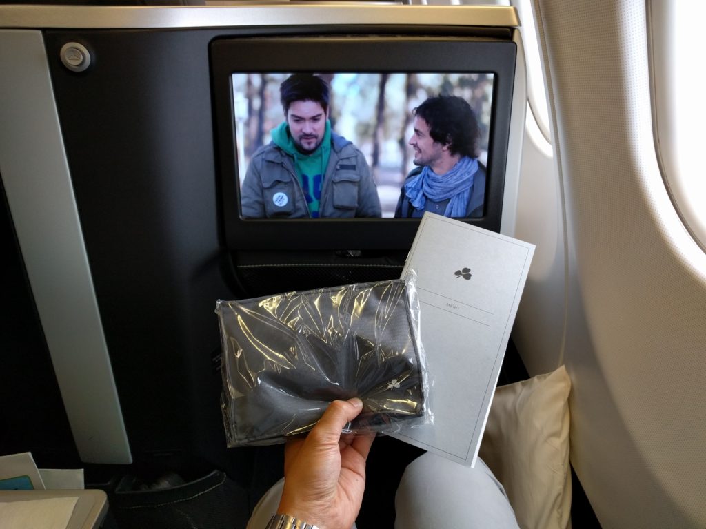 IFE, amenity kit, and menu
