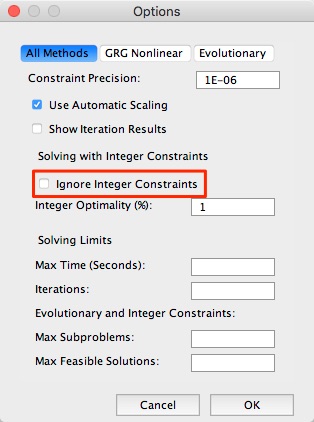 Options - Uncheck Ignore Integer Constraints