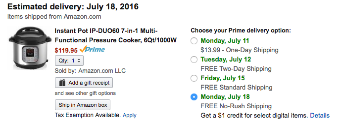 $1 credit for choosing No-Rush Shipping