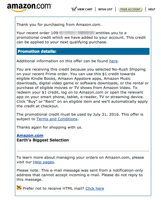 Amazon Email Benefit Confirmation